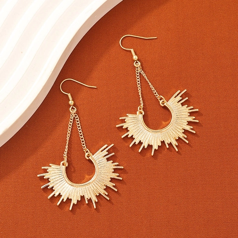 Pendientes Colgantes Bohemios De Aleación Con Forma De Abanico Rayos De Sol Eslabones Dorados Joyas Vintage