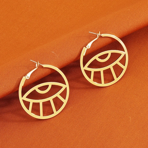 Evil Eye Hoop Ohrringe Hohl Geometrisch Vergoldete Legierung Mit Stahlstift Mode Statement Schmuck Für Frauen
