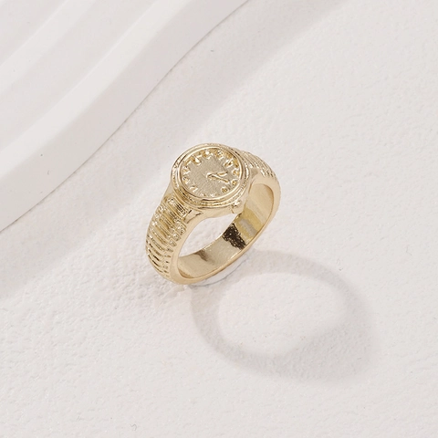 Watch Dial Style Ring Alloy Gold Vintage Creative Clock Face Design Fashion Jewelry For Women