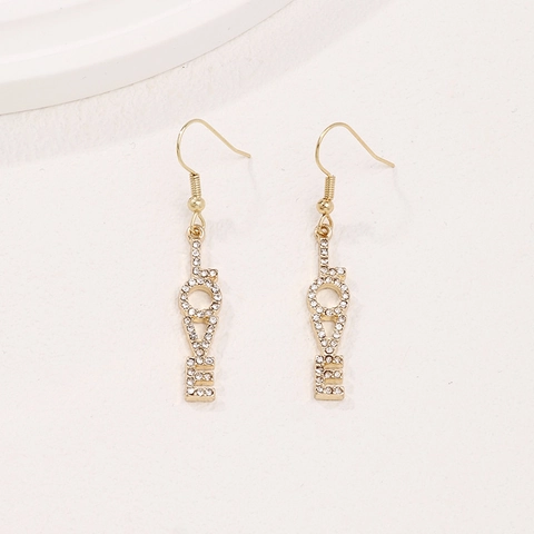 Love Buchstaben Hänger Ohrringe Mit Legierung Strass Vertikales Alphabet Drop Schmuck Für Frauen Mode Stil Goldfarbe