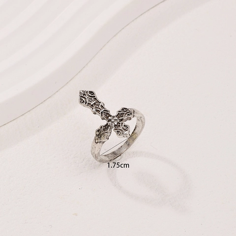 Gothic Cross Ring Antique Silver Zinc Alloy Textured Relief Vintage Punk Style Jewelry Accessory For Women