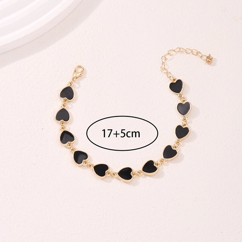 Heart Bracelet Gold Plated Alloy Black Enamel Oil Dripping Adjustable Elegant Fashion Jewelry For Women