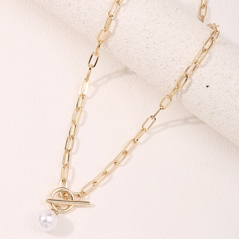 Collana A Catenina Paperclip Con Pendente Di Perla Artificial Sintetica Lega Placcata Oro Chiusura T Gioielli Di Moda Per Donna