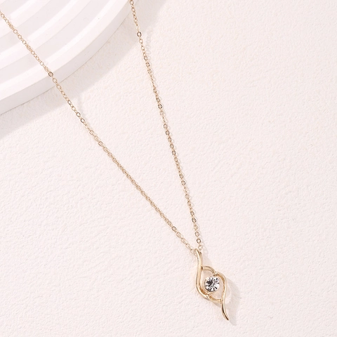 Pendant Necklace Gold Color Alloy Rhinestone Streamlined Twist Swirl Minimalist Fashion Jewelry For Women