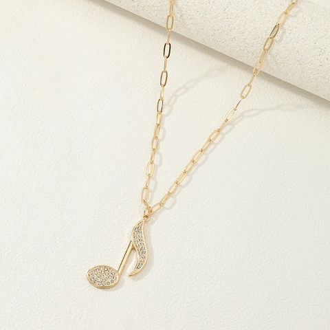 Musiknote Anhänger Halskette Gold Zinklegierung Straß Besetzt Büroklammer Kette Musik Thema Mode Schmuck Für Damen