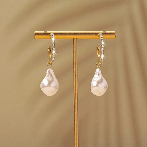 Orecchini A Cerchio Con Künstliche Perle Barocche Oro Lega Strass Incrostato Forma C Irregolare Vintage Elegante Gioielli Donna