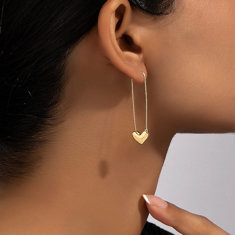 Legierung Gold Büroklammer Herz Ohrringe Für Frauen Koreanischer Stil Einfach Vintage Sicherheitsnadel Design Schmuck