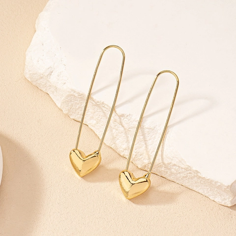 Legierung Gold Büroklammer Herz Ohrringe Für Frauen Koreanischer Stil Einfach Vintage Sicherheitsnadel Design Schmuck