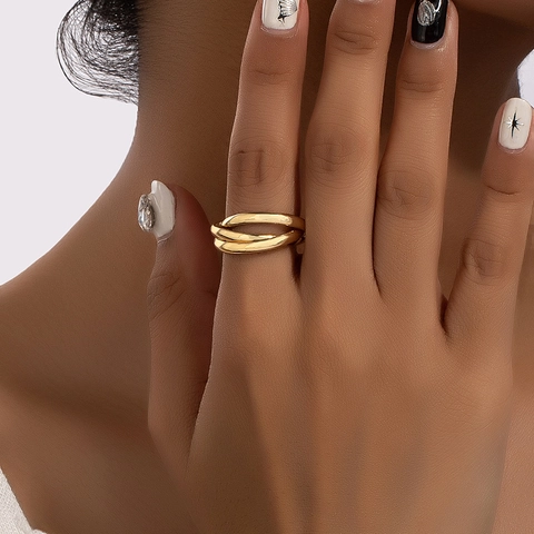 Interlocking Multi Layer Rings For Women Gold Plated Alloy Geometric Minimalist Fashion Jewelry Statement Finger Rings