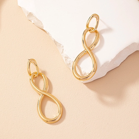 Goldfarbene Legierung Unendlichkeitssymbol Hängeohrringe Minimalistischer Geometrischer Schmuck Für Frauen