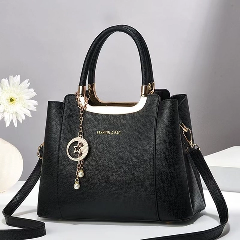Bolso De Mano Para Mujer Cuero PU Patrón Lichi Gran Capacidad Bolso De Hombro Con Colgante Estrella Perla Artificial Elegante Simple