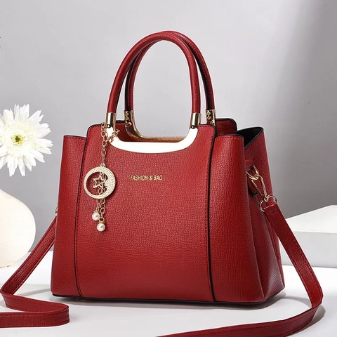 Bolso De Mano Para Mujer Cuero PU Patrón Lichi Gran Capacidad Bolso De Hombro Con Colgante Estrella Perla Artificial Elegante Simple