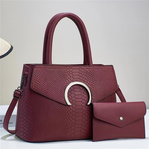 Snake Embossed Women Handbag And Pouch Fashion Horseshoe Buckle Large Capacity Shoulder Crossbody Bag Trendy