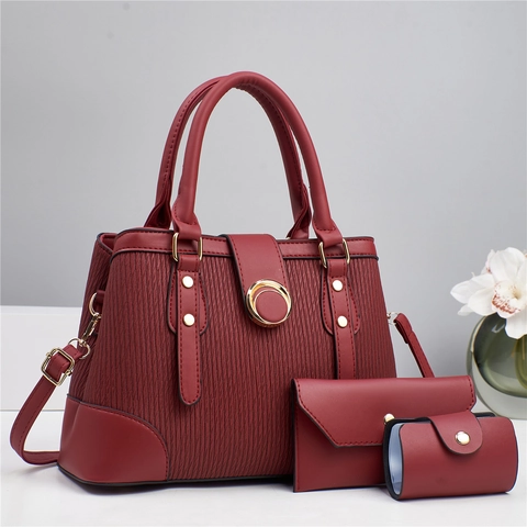 Set di Borse da Donna in Pelle PU con Texture Pieghettata Verticale Borsa a Tracolla Pochette e Porta Carte per Uso Quotidiano
