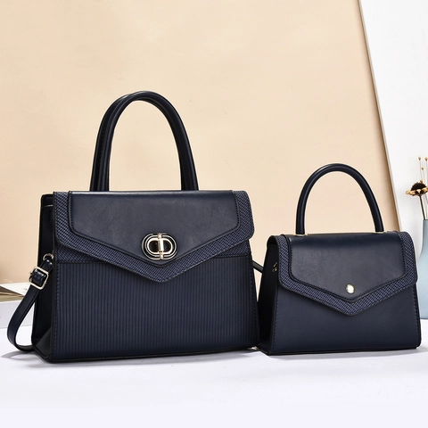 Borsa A Mano Grande In Pelle PU E Piccola Borsa A Tracolla Da Donna Texture A Righe Verticali Patta A V Elegante