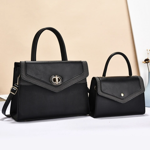 Borsa A Mano Grande In Pelle PU E Piccola Borsa A Tracolla Da Donna Texture A Righe Verticali Patta A V Elegante