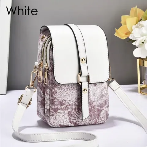 Borsa Tracolla Per Cellulare Jacquard Floreale Vintage Da Donna Pelle PU Doppia Cerniera Multi Scomparto Regolabile Retro