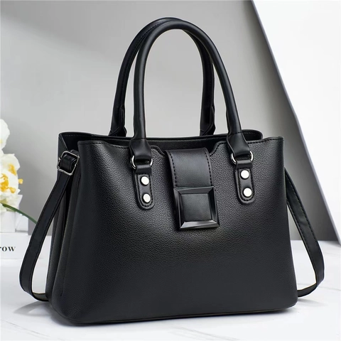 Contrast Color Lychee Texture PU Leather Handbag Women Large Capacity Shoulder Crossbody Bag Fashion Simple Versatile