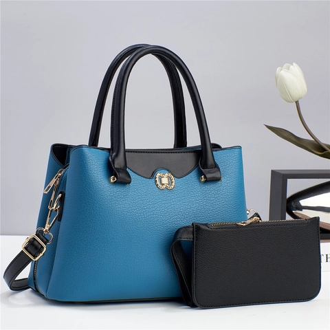 Borsa A Mano E Pochette Donna Pelle PU Motivo Litchi Colore Contrasto Borsa Con Manico Grande Capacità Borsa A Tracolla Oro