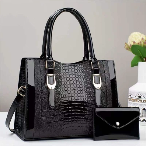 Crocodile Pattern PU Leather Handbag And Envelope Wallet Elegant Glossy Large Capacity Shoulder Tote For Women