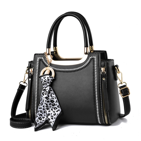 Borsa A Spalla Da Donna Pelle PU Cuciture A Contrasto Borsa A Mano Con Sciarpa Leopardata Moda Grande Capacità