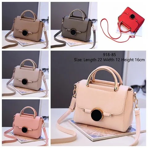 Women Shoulder Handbag PU Leather Lychee Pattern Metal Handle Round Lock Solid Color Small Square Bag