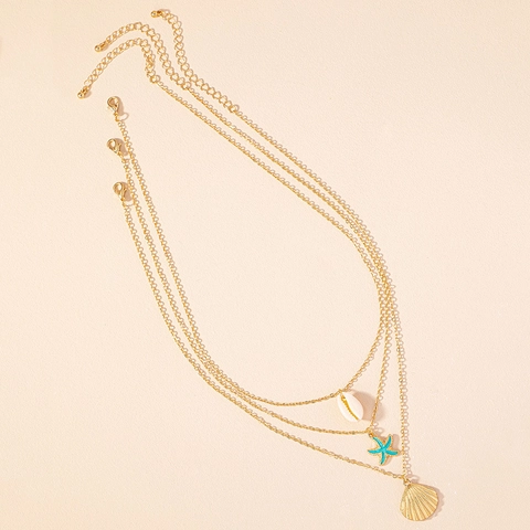 Layered Pendant Necklace Alloy Shell Starfish Scallop Pendants Bohemian Beach Summer Vacation Jewelry For Women