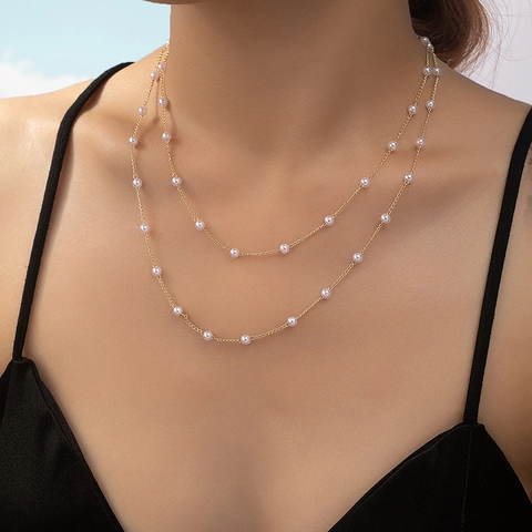 Collana Di Süßwasserperle A Doppio Strato Lega Placcata Oro Catena Per Clavicola Gioielli Minimalisti Stellati Per Donne Elegante Regolabile