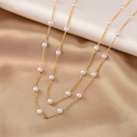Collana Di Süßwasserperle A Doppio Strato Lega Placcata Oro Catena Per Clavicola Gioielli Minimalisti Stellati Per Donne Elegante Regolabile