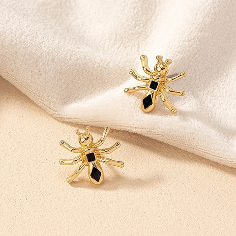 Spinne Stecker Ohrringe Goldfarben Legierung Schwarz Emaille Gothic Punk Statement Mode Schmuck Für Damen