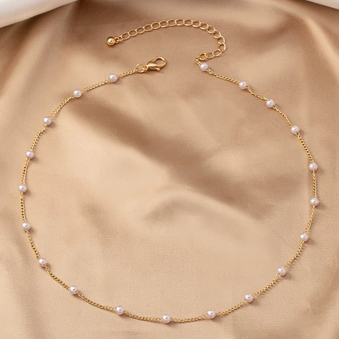Collar De Perlas de Agua Dulce De Aleación Simple Cadena Delgada Joyería Clavícula Retro Luz Estilo De Lujo Elegante Para Mujeres