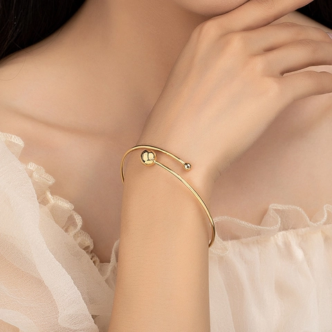 Minimalist Open Bangle Alloy Double Ball Geometric Bracelet Vintage Daily Commuter Fashion Accessory For Women