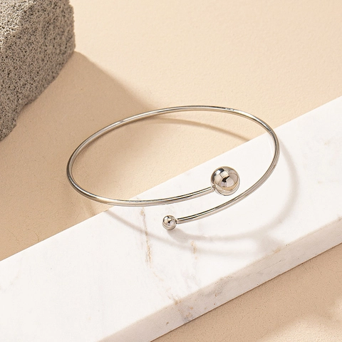 Minimalist Open Bangle Alloy Double Ball Geometric Bracelet Vintage Daily Commuter Fashion Accessory For Women