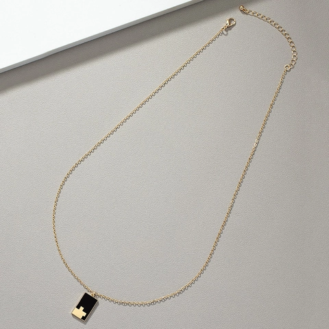 Collana In Lega Retrò Francese Ciondolo Rettangolare Smalto Nero Scacchi Gioielli Geometrici Minimalisti Donna Uomo