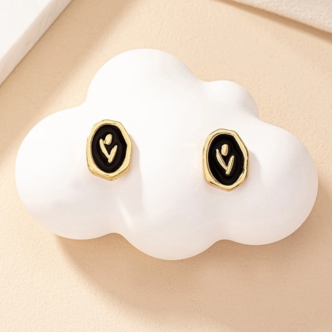 French Vintage Rose Enamel Stud Earrings Irregular Oval Alloy Geometric Flower Jewelry For Women Elegant