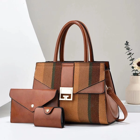 Sacs À Main De Mode Pour Femmes En Cuir PU Grande Capacité Sac À Bandoulière Avec Pochette Et Porte-Cartes Design Color Block Élégant