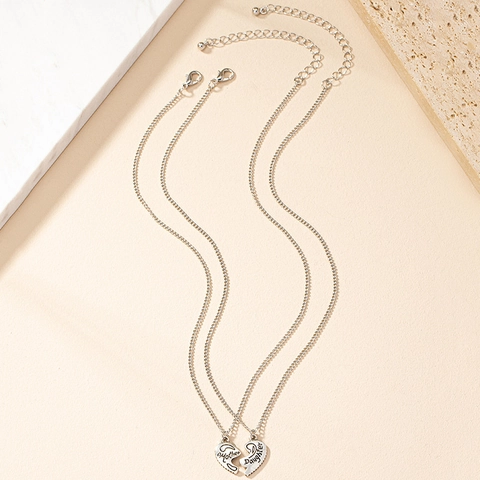 Mutter Tochter Herz Anhänger Halsketten Legierung Antik Silber Gravur Herz Schlüsselbein Kette Schmuck Geschenk Für Damen Mädchen