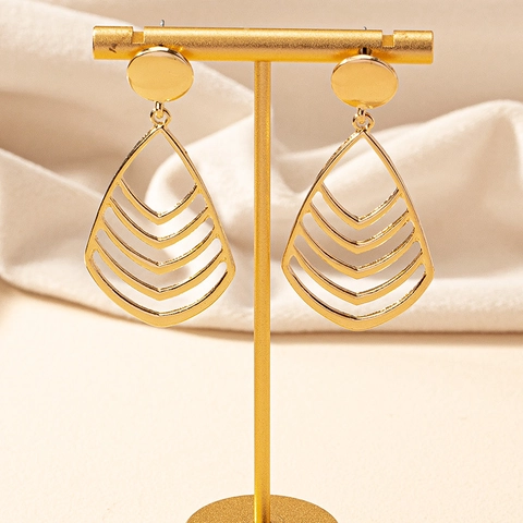 Hohl Tropfen Hänger Ohrringe Zinklegierung Geometrisches Mehrschichtiges Design Mode Eleganter Schmuck Für Frauen Goldton