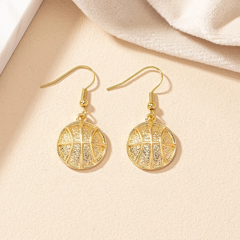 Basketball Drop Hook Earrings Gold Plated Zinc Alloy Textured Sports Jewelry For Women Fashion Trendy Accessory