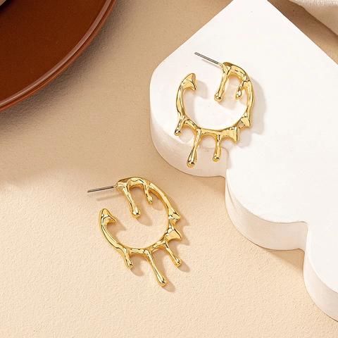 Molten Liquid Lava Drip Stud Earrings Zinc Alloy Irregular Geometric Water Drop Gold Plated C Shape Jewelry For Women