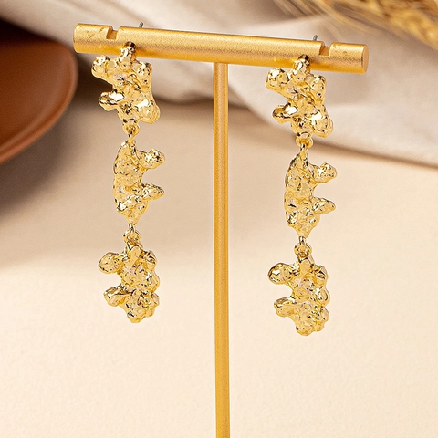 Boucles D'oreilles Pendantes Longues En Alliage Or Texture De Lave Irrégulière Bijoux De Mode Moderne Pour Femmes