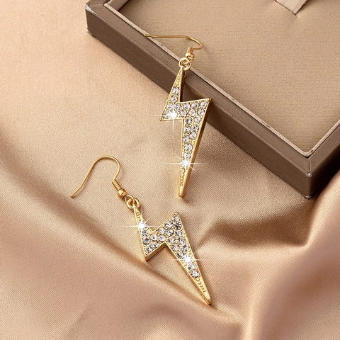 Lightning Drop Earrings Zinc Alloy With Inlaid Rhinestones Sparkly Trendy Chic Fashion Jewelry For Women