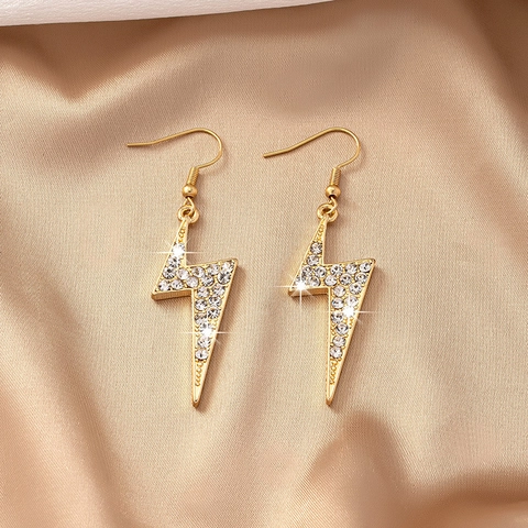 Lightning Drop Earrings Zinc Alloy With Inlaid Rhinestones Sparkly Trendy Chic Fashion Jewelry For Women