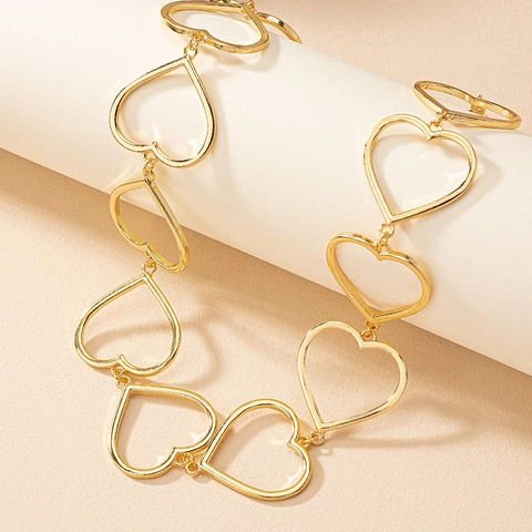 Hohlherz Gliederkette Gold Vergoldete Legierung Choker Minimalistischer Statement Schmuck Für Damen Verstellbar