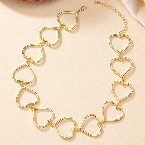 Hohlherz Gliederkette Gold Vergoldete Legierung Choker Minimalistischer Statement Schmuck Für Damen Verstellbar