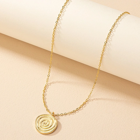 Collana Con Pendente Rotondo A Spirale In Lega Minimalista Trama Geometrica Tono Oro Gioielli Chic Per Donne