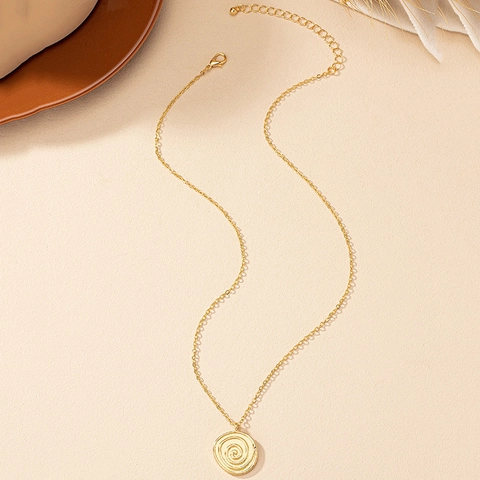 Collana Con Pendente Rotondo A Spirale In Lega Minimalista Trama Geometrica Tono Oro Gioielli Chic Per Donne