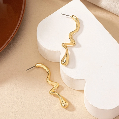 Orecchini In Lega A Onde Irregolari Con Perno In Argento Sterling 925 Tonalità Oro Stile Lava Fluida Nota Musicale Donne