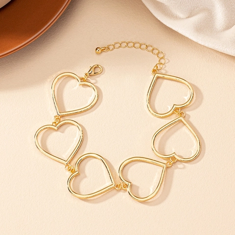 Hollow Heart Chain Bracelet Alloy Gold Plated Adjustable Fashion Jewelry For Women Elegant Minimalist Style