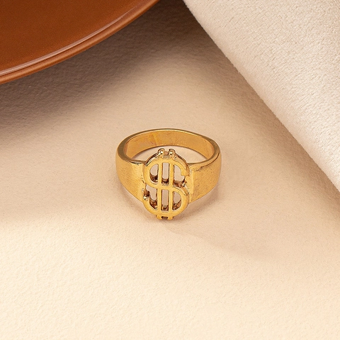 Dollar Sign Ring Gold Tone Metal Hollow Punk Hip Hop Streetwear Fashion Accessory For Men